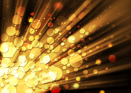 Gold ray glitter sparkle defocused rays lights bokeh abstract background.の写真素材