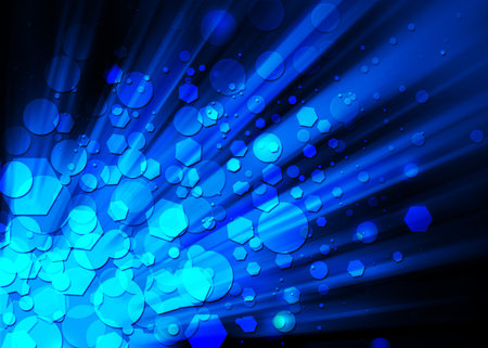 Blue ray glitter sparkle defocused rays lights bokeh abstract background.の写真素材