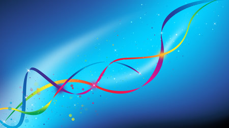 Colorful wave galaxy and glitter sparkle defocused rays lights bokeh abstract blue background.の写真素材