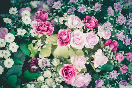 Close up colorful bunch of beautiful flowers.Vintage or retro tone.