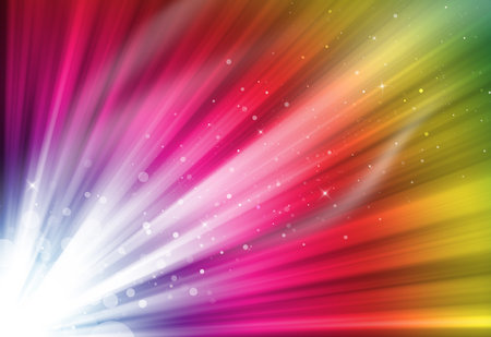Colorful glitter sparkle defocused rays lights bokeh abstract background.の写真素材