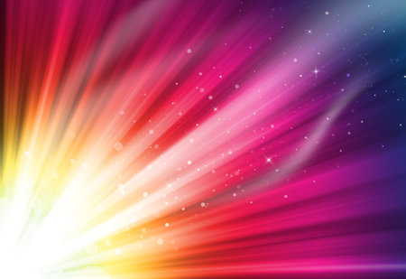 Gold,pink and purple glitter sparkle defocused rays lights bokeh abstract background.の写真素材