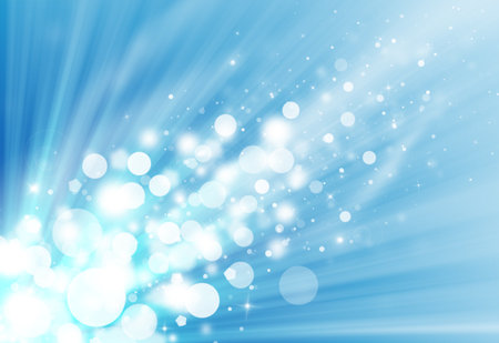 Blue glitter sparkle defocused rays lights bokeh beautiful abstract background.の写真素材