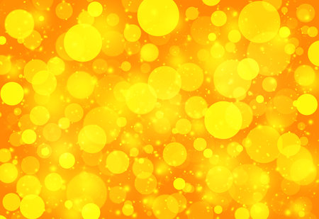 Yellow and Orange glitter sparkles defocused rays lights bokeh abstract background.の写真素材