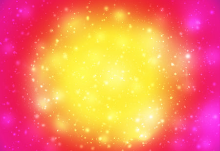 Gold and pink circle glitter sparkles defocused rays lights bokeh abstract background.の写真素材