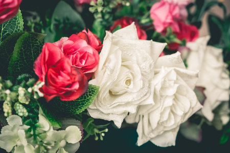 Close up colorful bunch of beautiful flowers.Vintage or retro toneの写真素材
