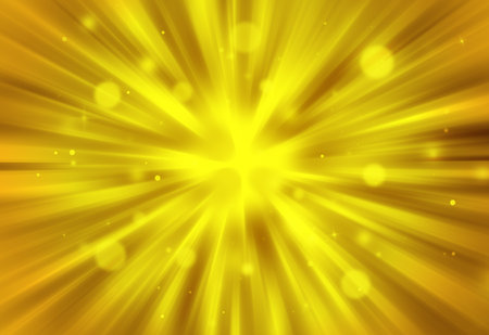 Gold glitter sparkle defocused radial rays lights bokeh beautiful abstract background.の写真素材