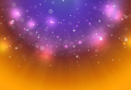 Purple and Gold glitter sparkles defocused rays lights bokeh down abstract background/texture.の写真素材