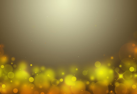 Dark Gold sparkles below glitter rays lights bokeh abstract background/texture.の写真素材