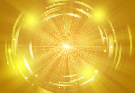 Gold glitter sparkles circles rays with bokeh fractal radial abstract background/texture.の写真素材