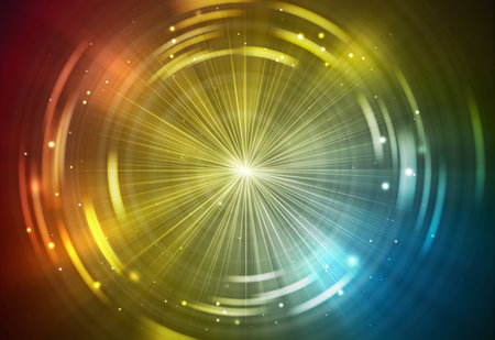 DarkGold glitter sparkles circles rays with bokeh fractal radial abstract background/texture.の写真素材