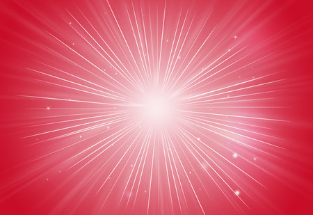 Abstract sparkles rays light explosion red background/texture.の写真素材