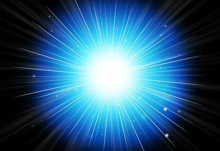Abstract sparkles rays light explosion dark blue background/texture.の写真素材