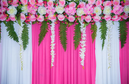 Close-up backdrop flowers for wedding scene.の写真素材