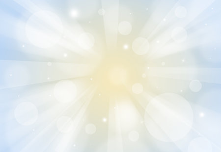 Blue sparkle glitter radial rays with twinkled lights bokeh beautiful abstract background.の写真素材