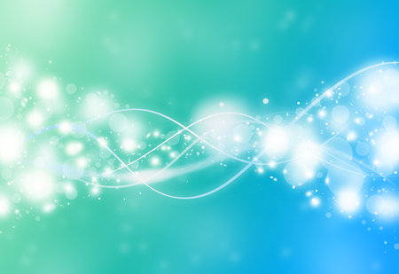 Green and Blue sparkles glitter defocused rays lights with line bokeh abstract holiday background.の写真素材