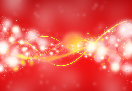 Red sparkles glitter defocused rays lights with line bokeh abstract holiday background.の写真素材