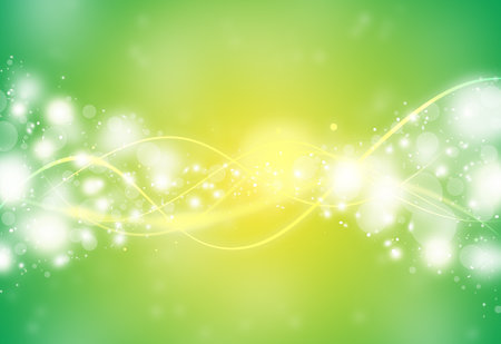 Green and Yellow sparkles glitter defocused rays lights with line bokeh abstract holiday background.の写真素材