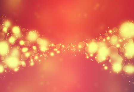 Dark Red sparkles glitter defocused rays lights gold bokeh abstract holiday background.の写真素材