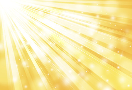 Gold sparkles rays lights  glitter bokeh radial abstract background/texture.の写真素材