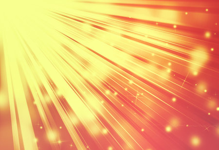 Gold and Red sparkles rays lights  glitter bokeh radial abstract background/texture.Vintage or retro tone.の写真素材