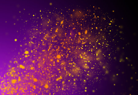 Dark Gold and Purple glitter sparkles rays lights bokeh Festive Christmas Elegant abstract background.の写真素材