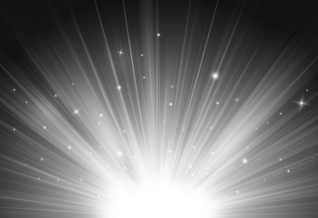 Grey glitter sparkles rays lights bokeh Festive Elegant abstract background.の写真素材