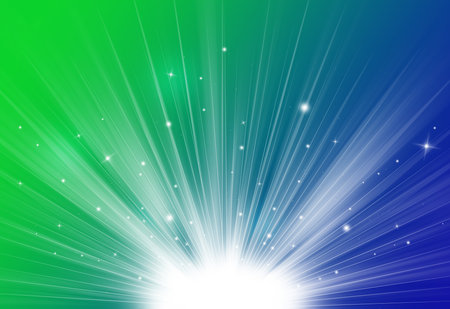 Green and Blue glitter sparkles rays lights bokeh Festive Elegant abstract background.の写真素材