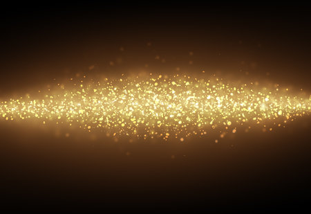Dark Gold glitter sparkles rays lights bokeh Festive Christmas Elegant abstract background.の写真素材