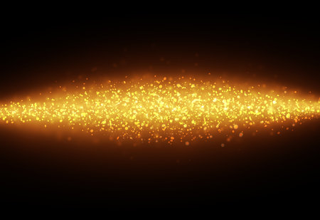 Dark Gold glitter sparkles rays lights bokeh Festive Christmas Elegant abstract background.の写真素材