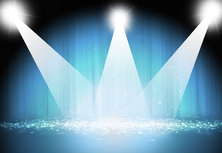 Spotlight focus show on stage with sparkle bokeh red background.の写真素材