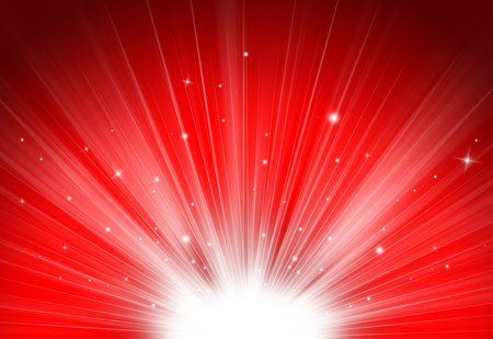 Red glitter sparkles rays lights bokeh Festive Elegant abstract background.の写真素材