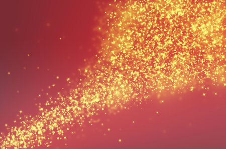 Golden and Red glitter sparkles rays lights bokeh Festive Elegant abstract background.の写真素材