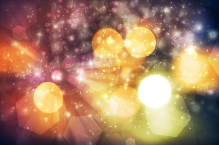Dark Night color sparkles rays lights  glitter bokeh Festive Elegant abstract background.Vintage or retro tone.の写真素材