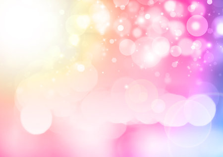 Colorful glitter sparkles rays lights bokeh Festive Elegant abstract background.の写真素材