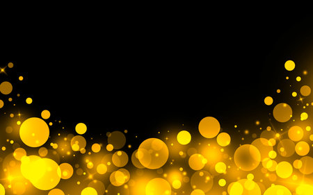 Dark Gold sparkle rays lights with bokeh elegant show on stage abstract background. Dust sparks background. の写真素材