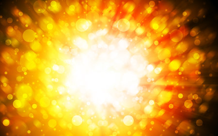 Dark Gold sparkle rays lights with bokeh elegant show on stage abstract background. Dust sparks background.の写真素材