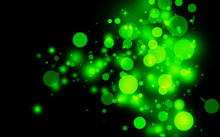 Green sparkle rays lights with bokeh elegant show on stage abstract background. Dust sparks background.の写真素材