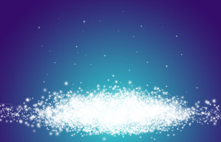 Blue sparkle rays glitter lights with bokeh elegant show on stage abstract background. Dust sparks background.の写真素材