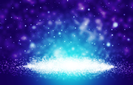Blue sparkle rays glitter lights with bokeh elegant show on stage abstract background. Dust sparks background.の写真素材