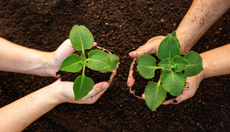 Conservation of world resources, Hand of a mans holding a tree to prepare for planting in the ground, Planting trees is adding oxygen to the air, Save world save concept.

の写真素材