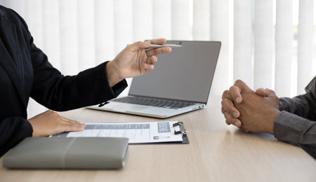 Employer or HR department is reading the resume and interviewing the ability of new employees,...