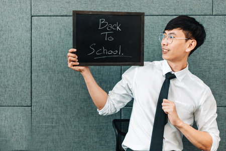 Teachers welcomed the new semester by wearing masks in modern teaching to prevent COVID-19 epidemic, Preventing the transmission of pathogens, back to school concept.の写真素材