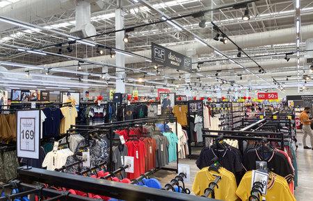 Tesco Lotus,THAILAND- February 3, 2021 : Consumer goods are placed on the shelves of goods such as foodstuffs, dry food, cosmetics and electrical appliances, Thailand's leading department store.のeditorial素材