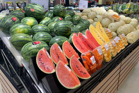 BIG C,THAILAND- February 4, 2021 : Wide variety of fresh vegetables and fruits are arranged neatly on the shelves, Large supermarket and popular with Thailand people.のeditorial素材