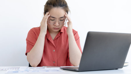 Asian female staffers are disappointed by the mistakes made, Despair or disappointment, Sad feeling,...