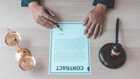 Lawyers or judges sign documents in accordance with legal and fair terms of agreement, Legal Ethics...