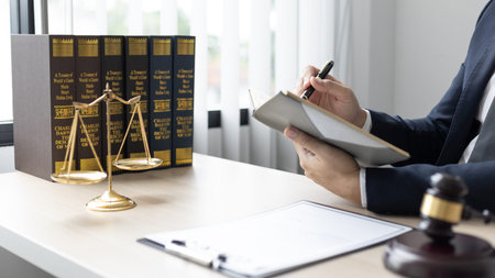 Lawyers or judges sign documents in accordance with legal and fair terms of agreement, Legal Ethics...