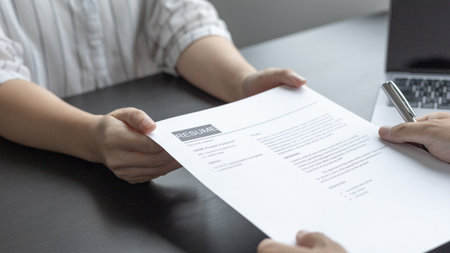 Job application, Job applicant submits an application to the employer, submit documents, Applicant Information Verification, Manager resource employment and recruitment.の写真素材
