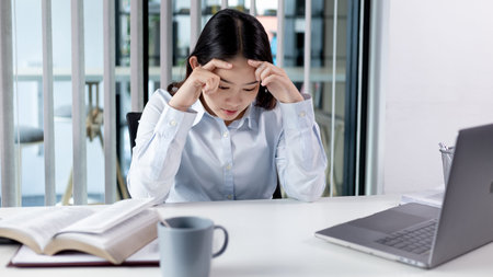 Asian female staffers are disappointed by the mistakes made, Despair or disappointment, Sad feeling,...